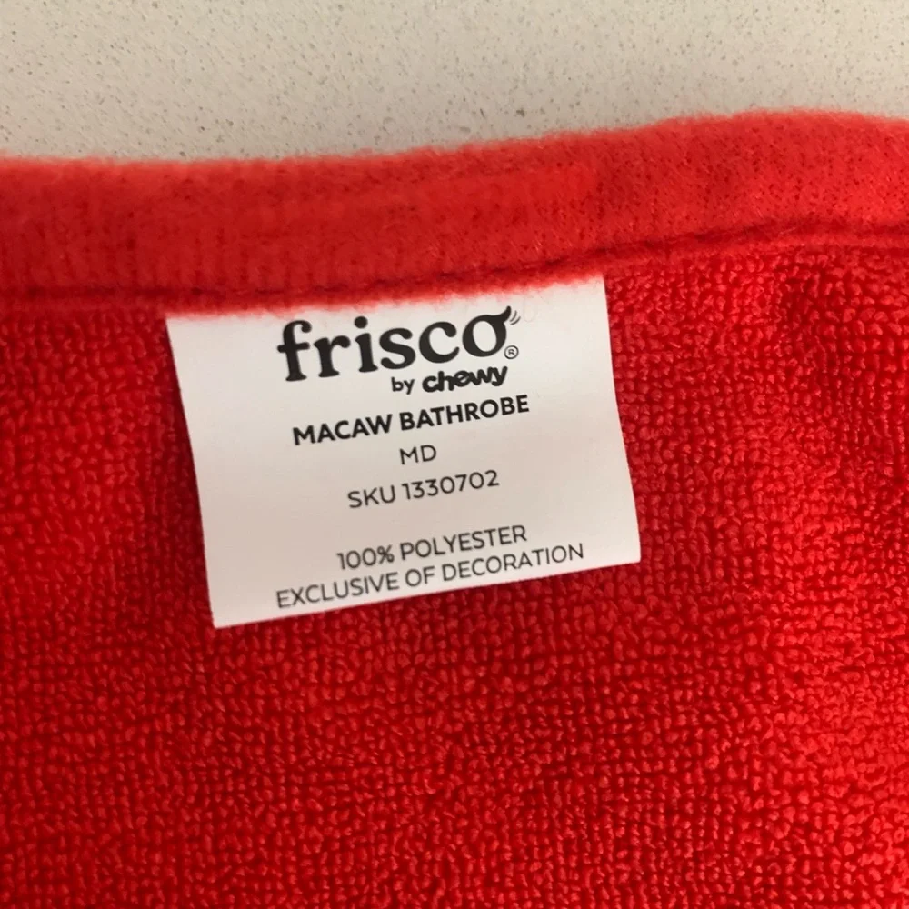 Frisco Red Colorful Macaw Terrycloth Bathrobe For Dog or Cat Medium NWT